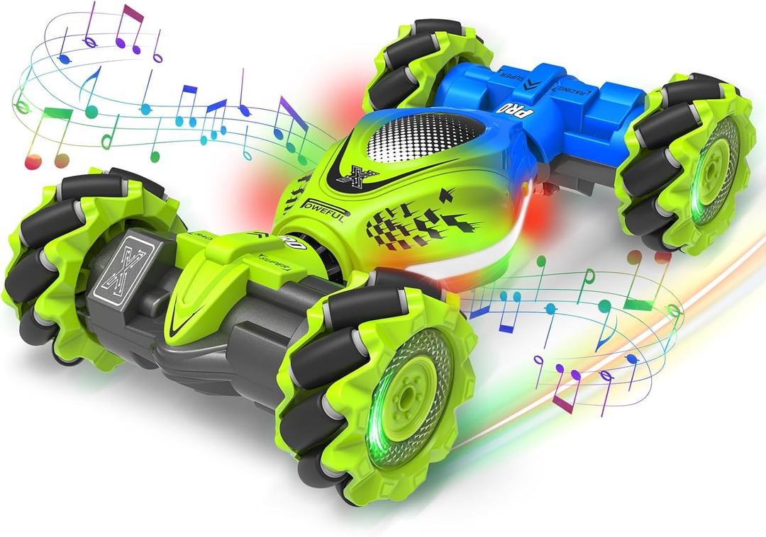 Gesture RC Car, 2.4GHz 4WD Gesture Sensing RC Stunt Car Toys for 6-12 Years Old Boys Girls, Hand Controlled Remote Drift Twist Offroad 360 Rotation with Lights Music for Birthday Gifts (Green-blue)