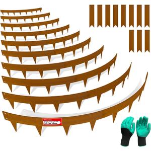 33ft. Cor-Ten Steel Landscape Edging (10-Pack)  40" Metal Edging for Landscaping with 11 Stakes, Hammer-in Metal Landscaping Edging for Yard Pathway & Flower Beds  Lawn Edge for Garden Design (Rusted)