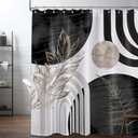 QGHOT Boho Mid Century Modern Shower Curtain Black and White Shower Curtains for Mens Bathroom Decor Cool Grey Abstract MCM Masculine Bath Curtain Set, Waterproof Fabric with Hooks 72x72 inch