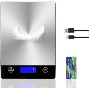 Ionsno Rechargeable Food Scale, 22lb Digital Kitchen Scale for Food in Gram and Ounce, 0.1oz/1g Precise, 304 Stainless Steel, Perfect for Meal Prep, Cooking, and Baking, Batteries and Charging Cable