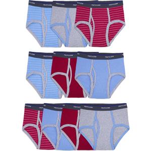 Fruit of the Loom Boys' Tag Free Cotton Briefs (Assorted Colors) (Small, Boys  10 Pack  Blue/Grey/Red)