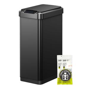EKO Phantom-T 13.2 Gallon/ 50L Automatic Sensor Kitchen Trash Can or Recycling Bin, Slim Stainless Steel Touchless Garbage Bin with Soft-Close Dual Wing Lid for Home & Office, Matte Black