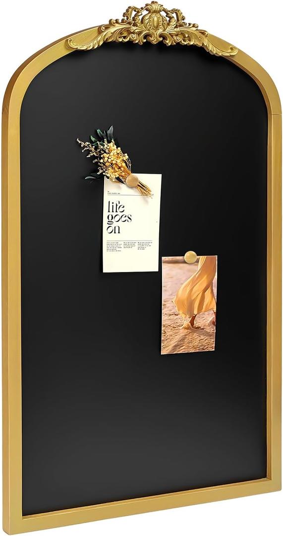 OKYDOKY Arch Chalkboard; 19 x 31 Framed Arched Ornate Vintage Magnetic Chalkboard, Gold Pine Wood Fram, Ideal as a Motivational Vision Board or Wall Organizer