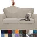 YEMYHOM Latest Checkered 3 Pieces Couch Covers for 2 Cushion Couch High Stretch Thickened Love Seat Sofa Cover for Dogs Pets Anti Slip Elastic Loveseat Slipcover Protector (Khaki), 55"-69"(2 CUSHIONS)