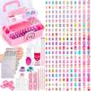 480 Pcs Kids Nails and Glue, Girls Press ons Nail Art Kit with Storage Case, Fake Nails Adhesive, Remover, Stickers, Glitter Cute Stuff Gift for Girls 8-12