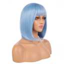 eNilecor Short Bob Hair Wigs 12" Straight with Flat Bangs Synthetic Colorful Cosplay Daily Party Wig for Women Natural As Real Hair+ Free Wig Cap (Light Blue)