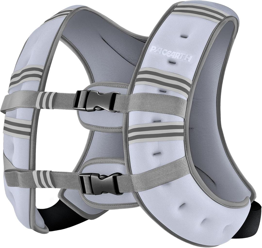 PACEARTH Weighted Vest,6lb/8lb/10lb/12lb/16lb/20lb/25lb/30lb Weight Vest with Reflective Stripe, Body Weight Vests for Women, Men, Weight Loss Workout, Strength Training, Running, Walking, Jogging (Concrete Gray)