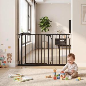 Extra Wide Pressure Mount Baby Gate Walk Through Auto Close White Metal Child Dog Pet Indoor Safety Gates for Stairs,Doorways,Kitchen and Living Room (43.31"-48.03"/110-122CM, Black)