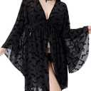WDIRARA Women's Goth Sheer Kimono Lightweight Cardigan Cover Up Kimono Vacation Summer Beachwear (Black, M)