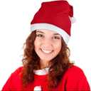 Elcoho 24 Pack Santa Red Hat Short Plush with White Cuffs Non-woven Fabric Christmas Hat
