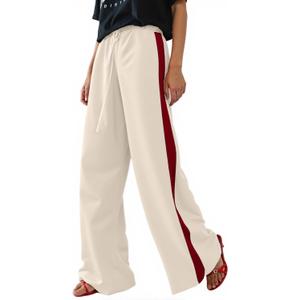 Women's Casual Pants Drawstring Leopard Print Color Block Side Striped Straight Leg Wide Leg Loose Pants