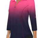 LURANEE Womens 3/4 Roll Sleeve 1/4 Zip Pullover Golf Shirts Athletic Hiking Running Workout Tops UPF 50+, Size: Large