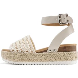Soda Topic Open Toe Buckle Ankle Strap Espadrilles Flatform Wedge Casual Sandal (9.5, Braided Ivory)