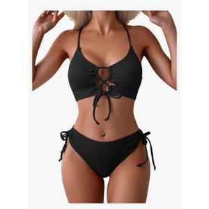 B2prity Women's Sexy Bikini Set Color Block Lace Up 2 Piece Bathing Suit Tie Side Swimsuit, Small
