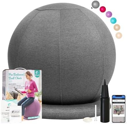 Enovi ProBalanceΩ Ball Chair, Yoga Ball Chair Exercise Ball Chair with Slipcover and Base for Home Office Desk, Birthing & Pregnancy, Stability Ball & Balance Ball Seat to Relieve Back Pain, Multiple color Grey size 55 cm