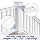 Beeveer 2 Sets Vinyl Fence Railing Bracket Kit with Screws Straight Porch and Deck Railing Bracket Fits for 2 x 3.5 White Top and Bottom for Yorkshire and Bolton