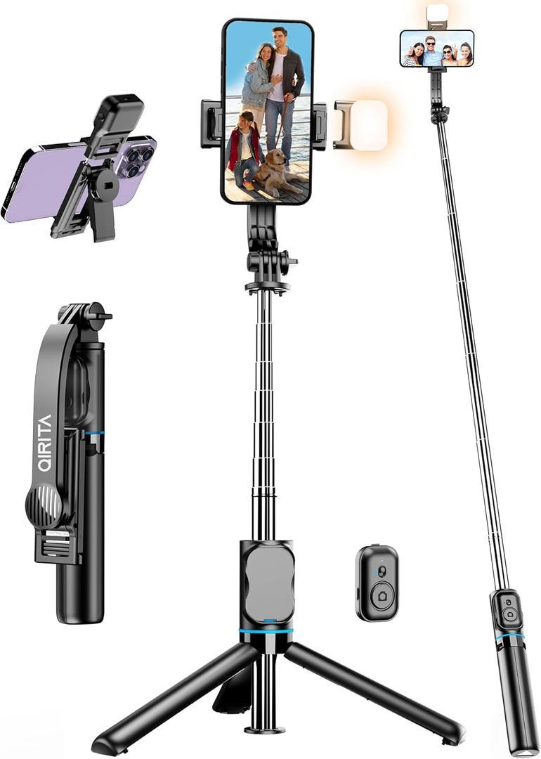 42" Selfie Stick Tripod with Fill Light Extendable Phone Stand All-in-1 Selfie Stick Travel Tripod with Detachable Remote & Phone Holder Cell Phone Tripod Compatible with iPhone/Android
