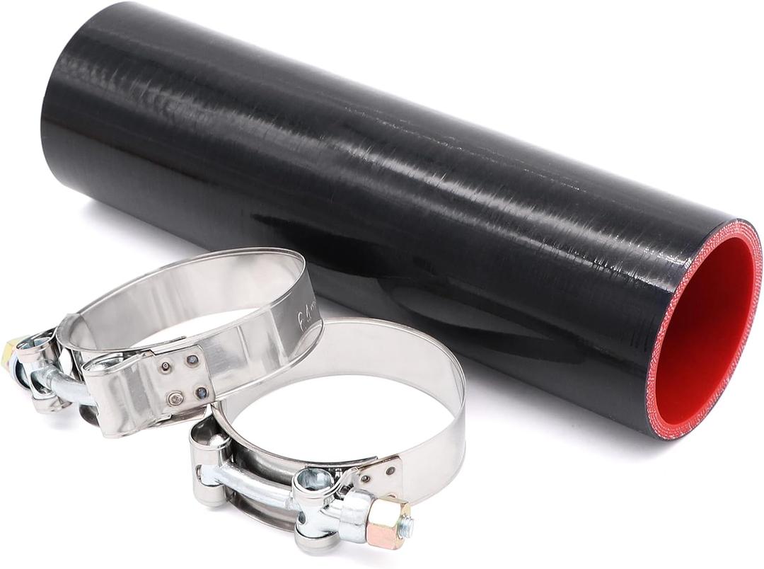 2" ID Straight Silicone Hose Coupler, High Temp 4-Ply Reinforced with Stainless Steel T-Clamps