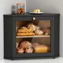 Corner Bread Box for Kitchen Countertop, Black Bread Storage Container for Homemade Bread, Two Layer Breadbox under Cabinet Mount, Large Bread Holder for Kitchen Counter, Pantry Shelf, Black