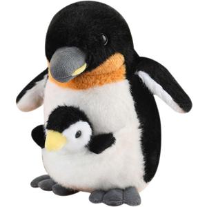 Plush Mum Penguin with Baby Stuffed Toys Pretend Play Animals Dolls Gifts for Kids 10 Inches