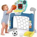 Toddler Sports Toys, 3-in-1 Toddler Basketball Hoop Soccer Golf Activity Center, Basketball Hoop for Kids 1-3,1 2 3 Year Old Boys Girls Toy, Montessori Toys for Toddlers & Baby
