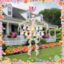 8 Pcs Easter 12 ft Skeleton Bunny Costume Accessories Set Include Bunny Headband Nose Bowtie Multicolor Garland Happy Easter Banner for Skeleton Spring Holiday Outdoor Garden Yard Lawn Decorations