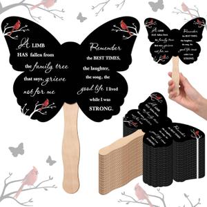 Beeveer 50 Pcs Funeral Favors Fans Memorial Paper Celebration of Life Handheld Fans with Wooden Handle Hand for Funeral Guests Services Condolence Sympathy Gift Supplies