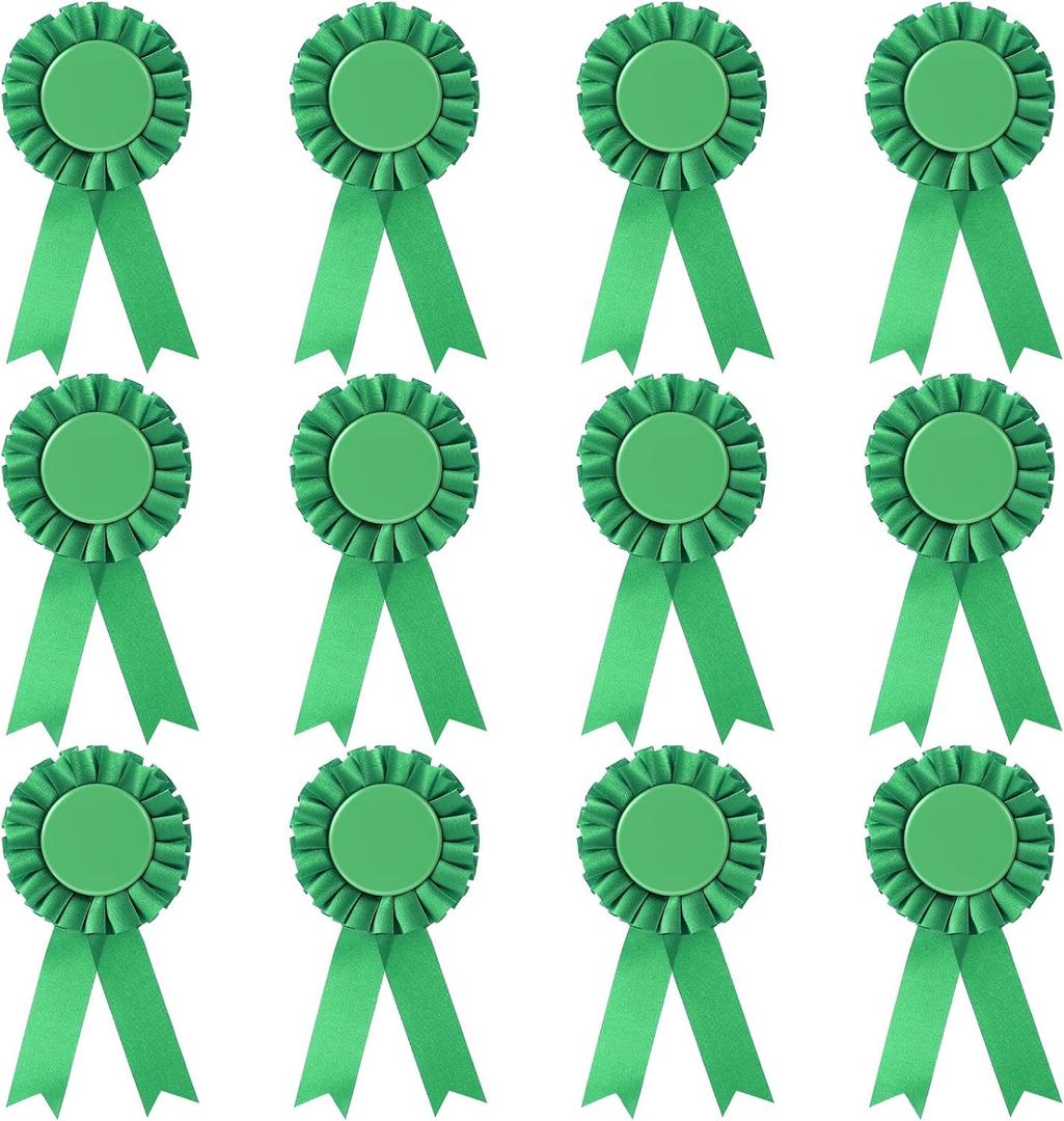 12 Pieces Blank Award Ribbon Prize 1st Place Rosette Medal Winner Victory Recognition Participation Ribbon for Competition Sport Event School Contest(Green)