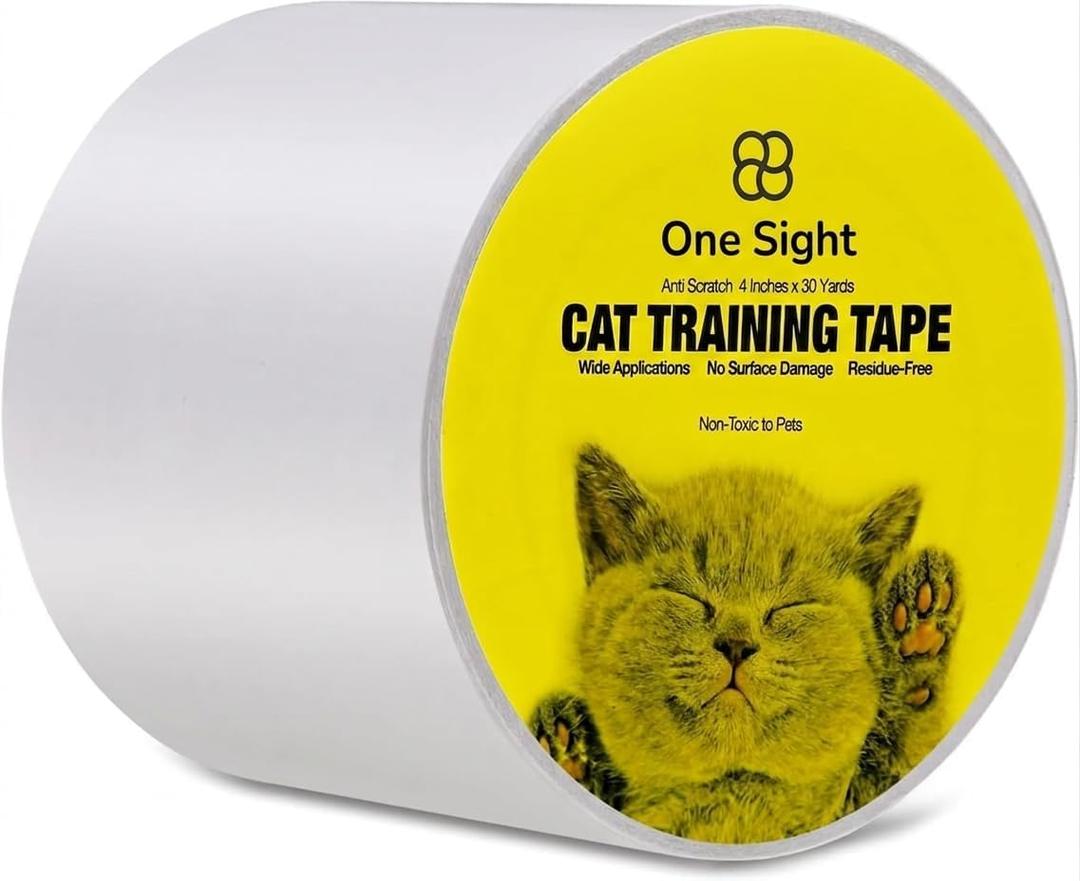 Double Sided Cat Tape for Furniture 4" X 30 Yards PVC Couch, Carpet and Door Protection with Easy Peel Arrow Marker, Wide Clear Sticky Adhesive Anti Cat Scratch Tape for Furniture Easy to Install