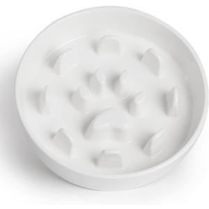 Slow Feeder Dog Bowls, Ceramic Fun Slow Eater Bowl for Small Medium Breed (White)