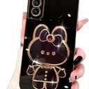 for Samsung Galaxy A16 5G Case for Women Girls Cute Hidden Rabbit Mirror Kickstand Design,Galaxy A16 Case Girly Soft Slim TPU Bumper with Full Camera Protection Phone Case for Samsung A16 5G Black