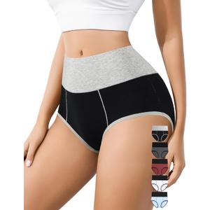 High Waisted Cotton Underwear for Women Postpartum Stretch Breathable Panties Ladies Full Coverage Briefs 5 Pack (M)