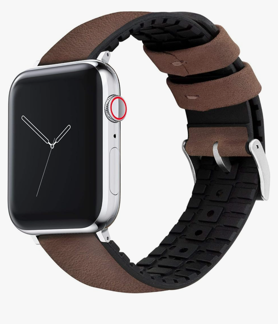 BARTON WATCH BANDS- Black Leather and Rubber Hybrid - Choose Color & Size - Compatible with All Apple Watches (Ultra, SE, 8, 7, 6, 5, 4, 3, 2, 1) 42mm,  Oak Brown Leather (Stainless Steel Buckle) BARTON WATCH BANDS- Black Leather and Rubber Hybrid - Choose Color & Size - Compatible with All Apple Watches (Ultra, SE, 8, 7, 6, 5, 4, 3, 2, 1) 42mm,  Oak Brown Leather (Stainless Steel Buckle)