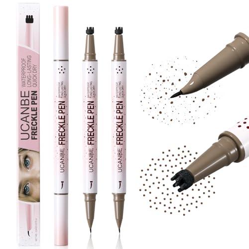 UCANBE 2PCS Dual-Ended Freckle Pen & Freckle Stamp - Precise 15° Curved Tip Makeup Waterproof & Smudge Proof, Long Lasting Faux Freckles Pencils (03 Chestnut)