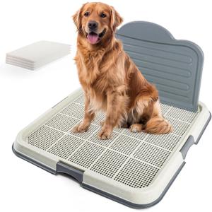 Dog Pee Pad Holder with High Wall, Large Puppy Potty Training Tray with Mesh Grid & Splash Guard, 23.6 x 23.6 Indoor Dog Litter Box, Includes 4 Disposable Pee Pads