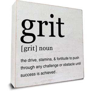 Inspirational Grit Definition Art Wooden Box Sign Grit Minimalist Desk Decorative Wooden Sign Home Office Decor for Table Shelf 5 x 5 Inches