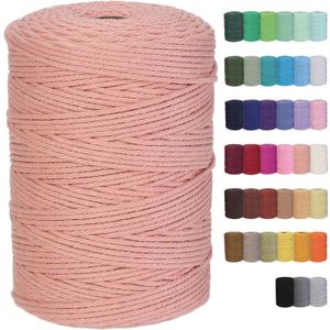 Cotton Macrame Cord 3mm 328yards Natural Colored Macrame Supplies, Soft Craft Cotton Rope for Plant Hanger Wall Hanger Dreamcatcher (Brick Pink)