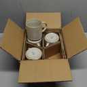 MONITO 16Oz Coffee Mugs Set of 4, Rustic Ceramic Coffee Cups Set with Large Handle, Vintage Striped Stoneware Coffee Mugs for Latte, Cocoa, Tea, Milk, Microwave & Dishwasher Safe, Bonbon Beige