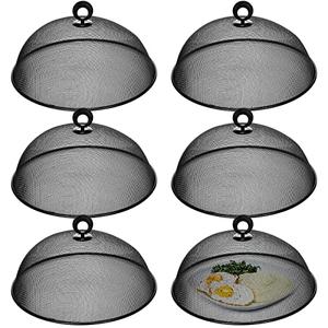 Gerrii 6 Pcs Metal Mesh Food Cover Outdoor Mesh Food Tents Dome Screen Plate Covers for Dinner Plates Reusable Fruit Fly Nets Picnic Umbrella for Table, BBQ, Camping, Party(Black,11 Inch)