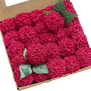 Ling's moment Dahlia Foam Artificial Real Touch Faux Fake Flowers for Home Decor Graduation Baby Shower Decorations Outdoors Party Favors Wedding Gifts Centerpieces Arrangements 25pcs (Hot Pink)