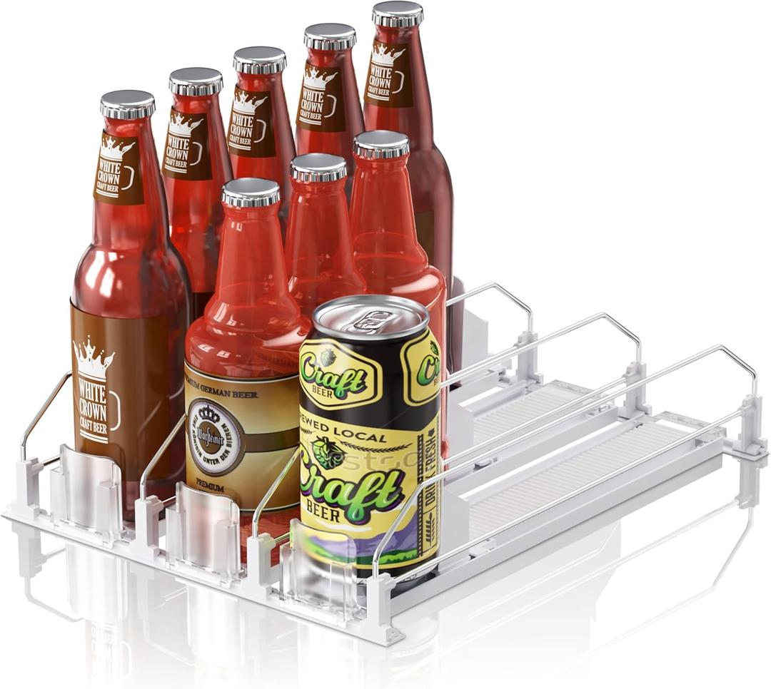 Drink Organizer for Fridge,12oz 16oz 20oz - Soda Can Dispenser for Refrigerator,Width Adjustable,Automatic Pusher Glide (White, 15"D 3ROW,Holds 15 Cans) Drink Organizer for Fridge,12oz 16oz 20oz - Soda Can Dispenser for Refrigerator,Width Adjustable,Automatic Pusher Glide (White, 15"D 3ROW,Holds 15 Cans)