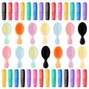 56PCS Mini Wet Hair Brush Comb Set, Mini Hair Brush, Bulk Hair Brushes, 28 Small Travel Detangling Pocket Brushes and 28 Colorful Plastic Combs for Girls Women(Stylish Color)