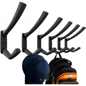 Heavy Duty Wall Hooks, 5 Inch Large Wall Mount Hooks for Hanging Heavy Backpacks, School Bags, Winter Coat, Handbags, Purses in Entryway, Hallway, Garage, Bathroom, Laundry (6, Black)