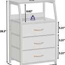 Furnulem White Nightstand with 3 Drawers and 2-Tier Shelf, Small Night Stand End Table Side Furniture, Fabric Storage Organizer for Bedroom, Closet, Hallway, Nursery, Sturdy Steel Frame, Wood Top