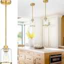 Beionxii Brushed Gold Pendant Lights Kitchen Island, Modern Kitchen Pendant Lighting Over Island, Hanging Lights with Clear Glass for Sink, Dining Room, Entryway, BX-PL02BG-CG (Only 1-Pack)