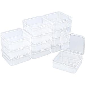 Goodma Square Empty Mini Clear Plastic Organizer Storage Box Containers with Hinged Lids for Small Items and Other Craft Projects