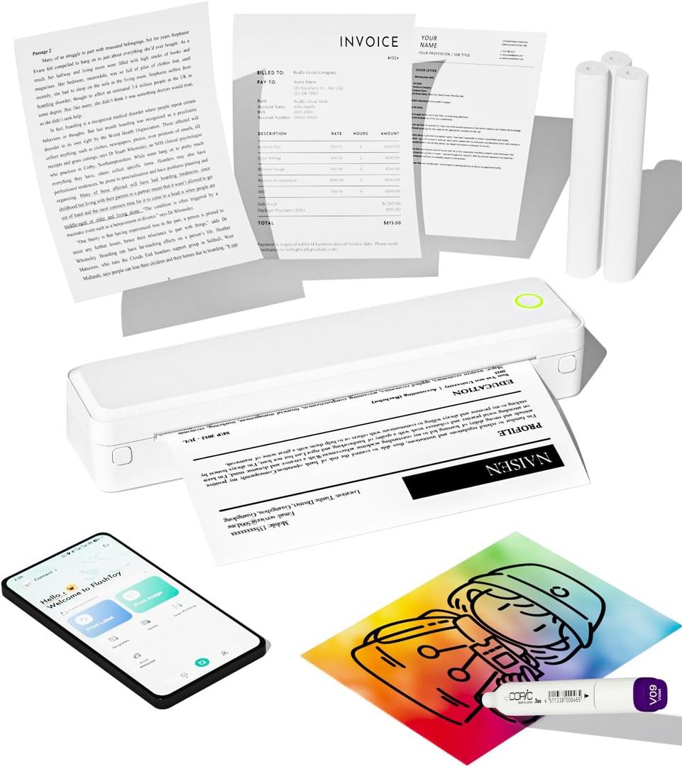 Labeer Portable Wireless Thermal Heat Small Printer 8.5 x 11 Inch Letter A4 Support, Inkless Simple Tiny Mobile Bluetooth Printer for Phone Laptop Travel Home Office