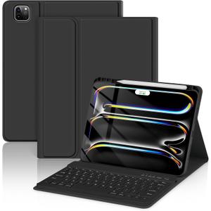 TaIYanG Keyboard Case for iPad Pro 11-inch (M4) 2024 Model (A2836/A2837/A3006), Detachable Magnetic Bluetooth Keyboard Case with Pencil Holder - Flip Stand Cover for iPad Pro 11 Inch(Black)