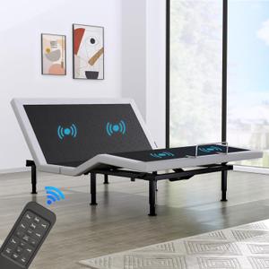 Queen Adjustable Bed Base Frame, Massage & Wireless Remote, Dual USB Ports,Ergonomic Upholstered Bed Frame, Lift Motor, Under Bed Lighting, Independent Head and Foot Tilt