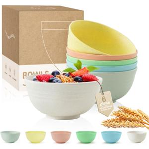 Wheat Straw Bowls - Cereal Bowls Set of 6, 26 OZ, Lightweight & Unbreakable, Microwave Safe, Macaron Colors